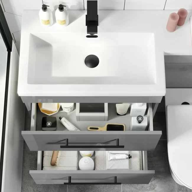 Avon Stone Grey Combination Basin Drawer and Aruba Toilet 1100mm - Black Accents - Left Handed