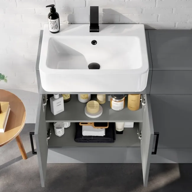 Harper Stone Grey Combination Vanity Basin and Miami Toilet 1200mm - Black Accents