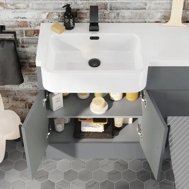 Harper Stone Grey Basin Vanity and Back To Wall Toilet Unit 1200mm - Black Accents - Left Handed