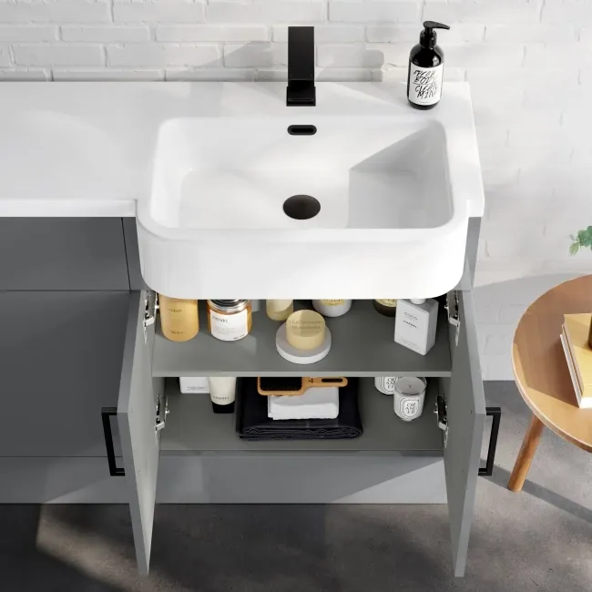 Harper Stone Grey Combination Vanity Basin and Aruba Toilet 1200mm - Black Accents - Right Handed