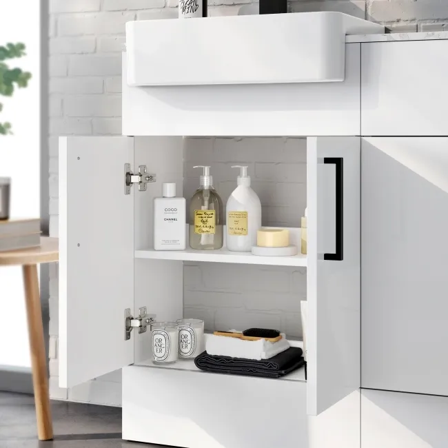 Harper Gloss White Combination Vanity Basin with Marble Top & Miami Toilet 1000mm - Black Accents