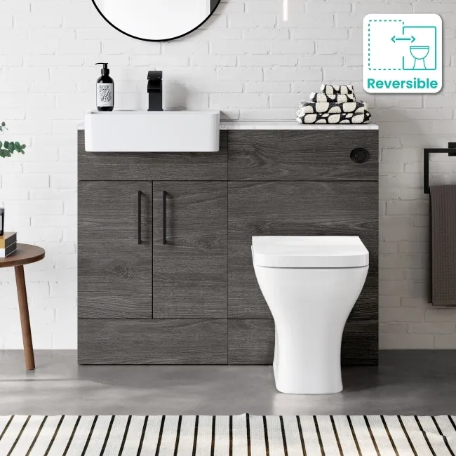 Harper Charcoal Elm Combination Vanity Basin with Marble Top & Atlanta Toilet 1000mm - Black Accents