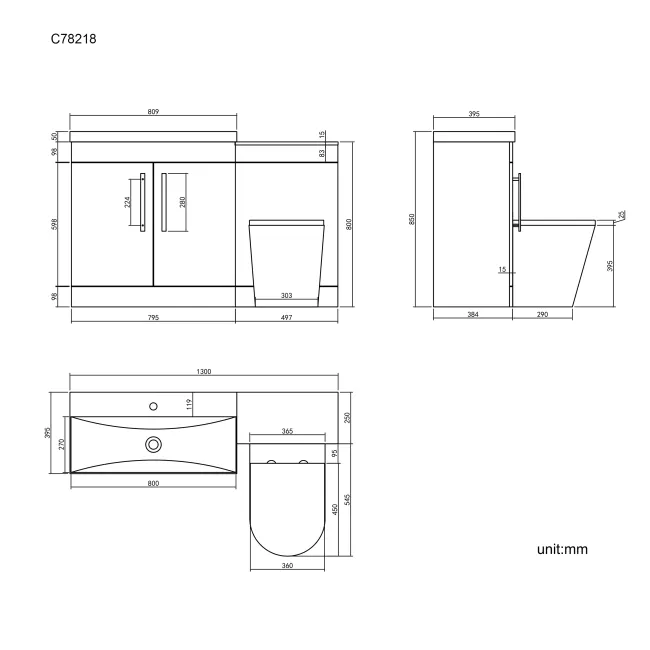 Avon Gloss White Combination Vanity Basin and Boston Toilet 1300mm