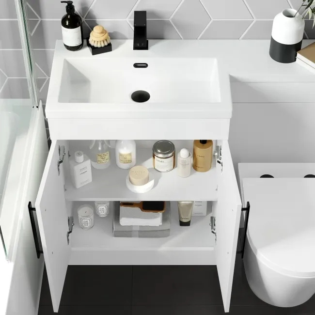 Avon Gloss White Combination Vanity Basin and Boston Toilet 1100mm - Black Accents - Left Handed
