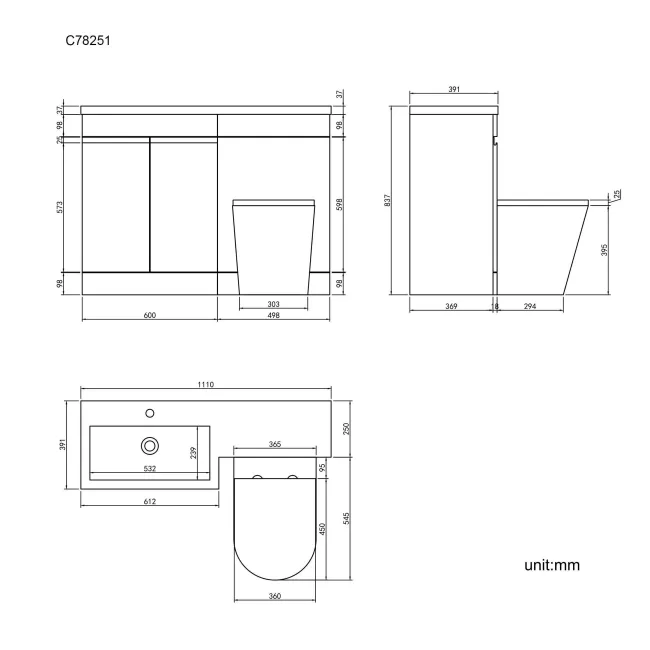 Trent Gloss White Combination Vanity Basin and Boston Toilet 1100mm - Left Handed