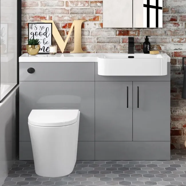 Harper Stone Grey Combination Vanity Basin and Boston Toilet 1200mm - Black Accents - Right Handed
