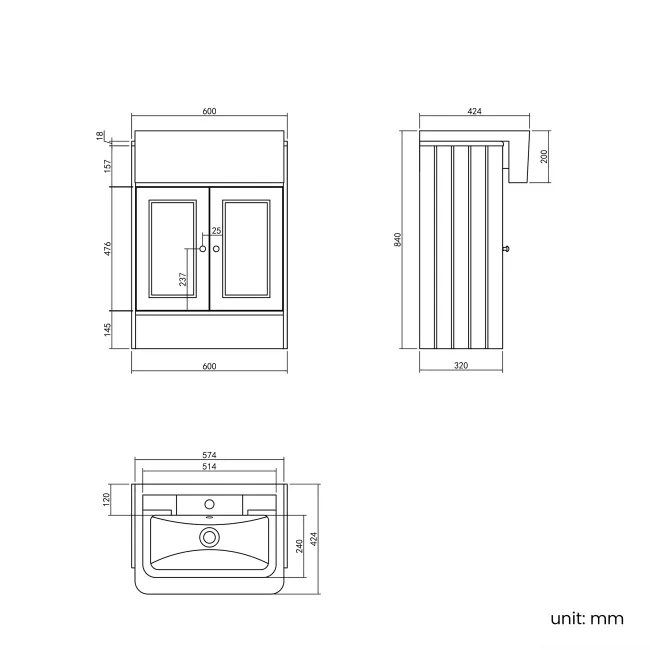 Monaco Inky Blue Traditional Basin Vanity 600mm
