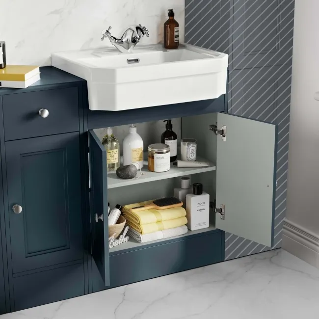 Monaco Inky Blue Traditional Basin Vanity and Back To Wall Unit 1500mm (Excludes Pan & Cistern)
