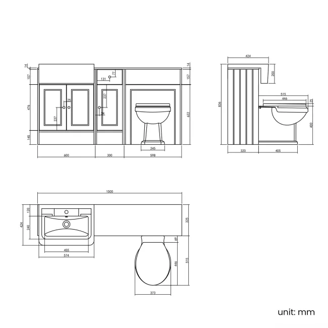 Monaco Inky Blue Combination Vanity Traditional Basin with Marble Top & Hudson Toilet with Wooden Seat 1500mm