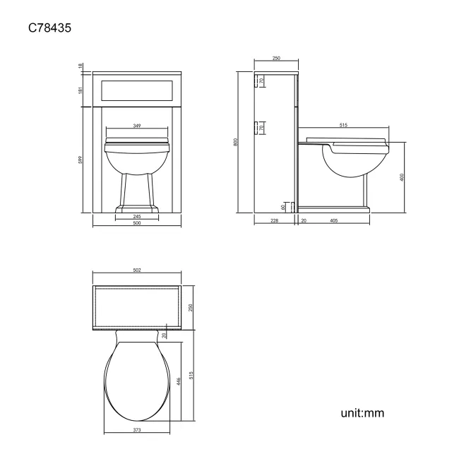 Bermuda Traditional Graphite Grey Slimline Back To Wall Unit and Hudson Toilet with Wooden Seat