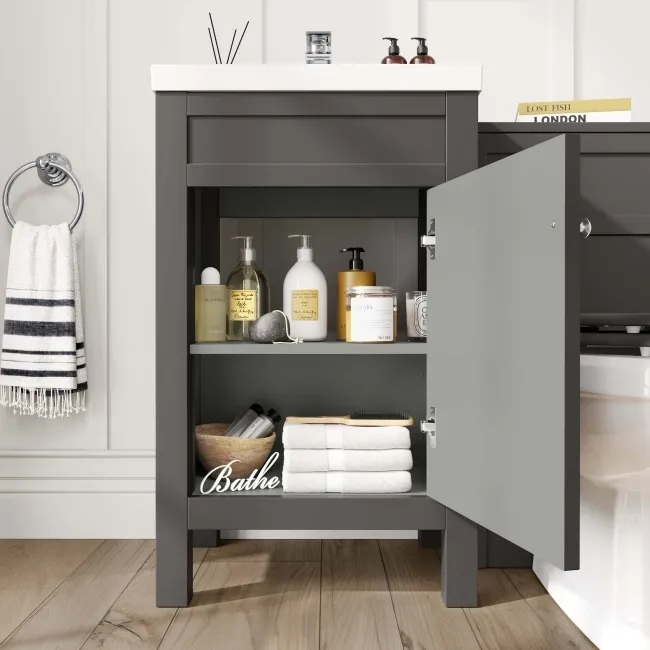 Bermuda Graphite Grey Combination Vanity Basin and Hudson Toilet with Wooden Seat 1000mm