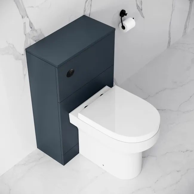 Inky Blue Slimline Back To Wall Unit and Denver Toilet - Black Accents