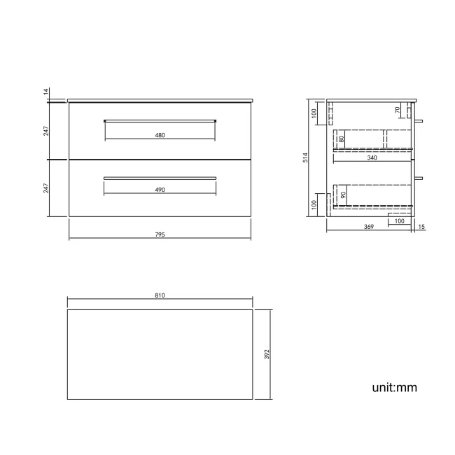 Elba Graphite Grey Wall Hung Drawer 800mm Excludes Counter Top Basin - Brushed Brass Accents