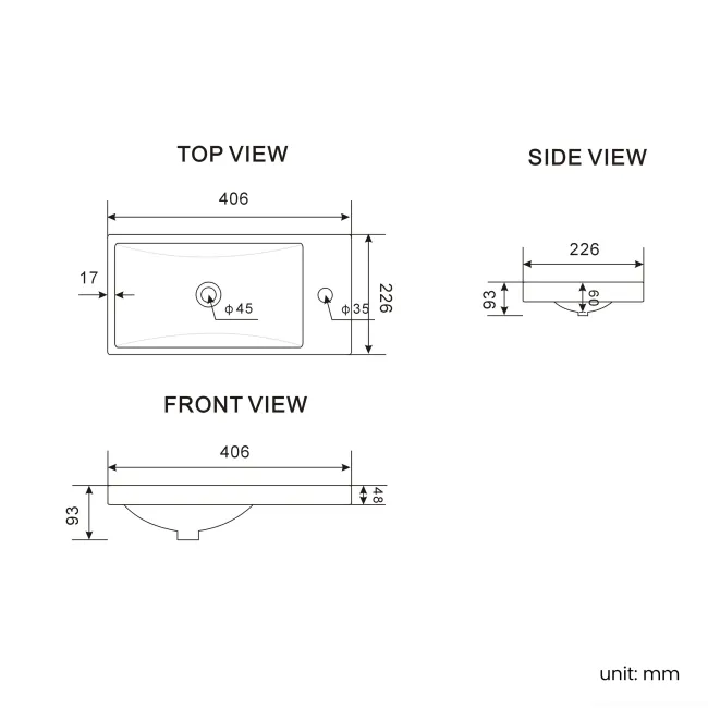 Bermuda Graphite Grey Cloakroom Basin Vanity 400mm - Brushed Brass Accents