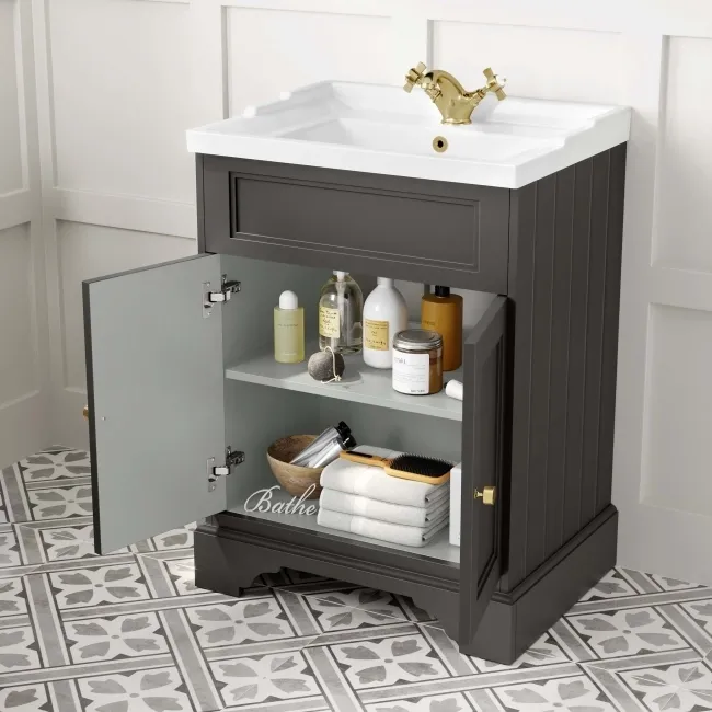 Lucia Graphite Grey Basin Vanity 630mm - Brushed Brass Accents