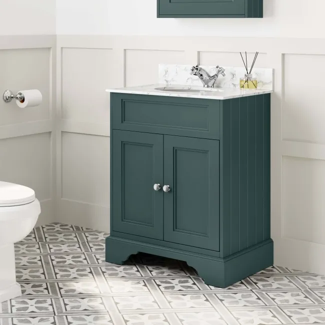 Lucia Midnight Green Vanity with Marble Top & Undermount Basin 630mm