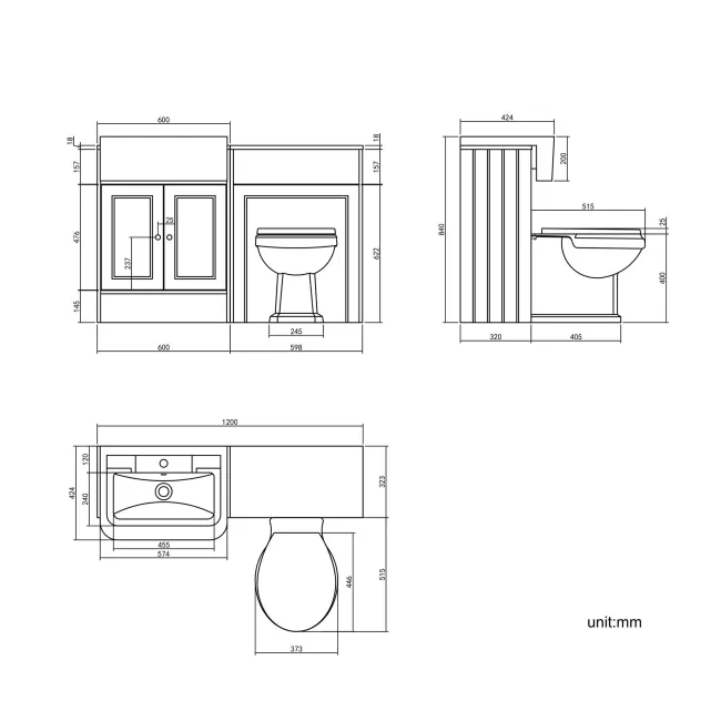 Monaco Inky Blue Combination Vanity Traditional Basin and Hudson Toilet with Wooden Seat 1200mm - Brushed Brass Accents
