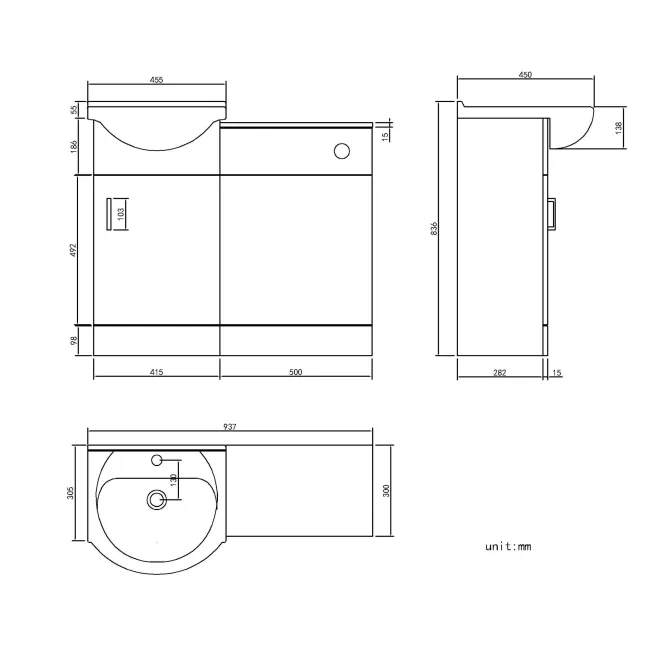 Quartz Stone Grey Basin Vanity and Back To Wall Toilet Unit 950mm - Black Accents