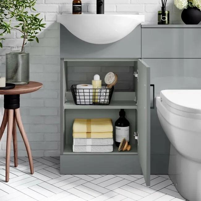 Quartz Stone Grey Combination Vanity Basin and Seattle Toilet 950mm - Black Accents