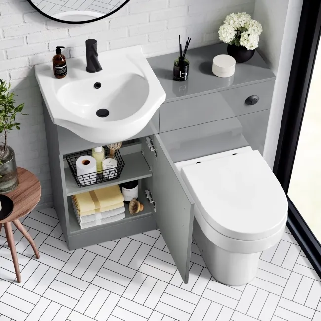 Quartz Stone Grey Combination Vanity Basin and Denver Toilet 950mm - Black Accents