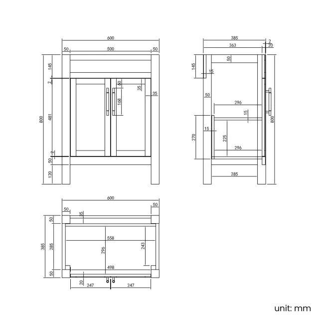 Bermuda Dove Grey Cabinet 600mm Excludes Counter Top Basin - Brass Knurled Handles