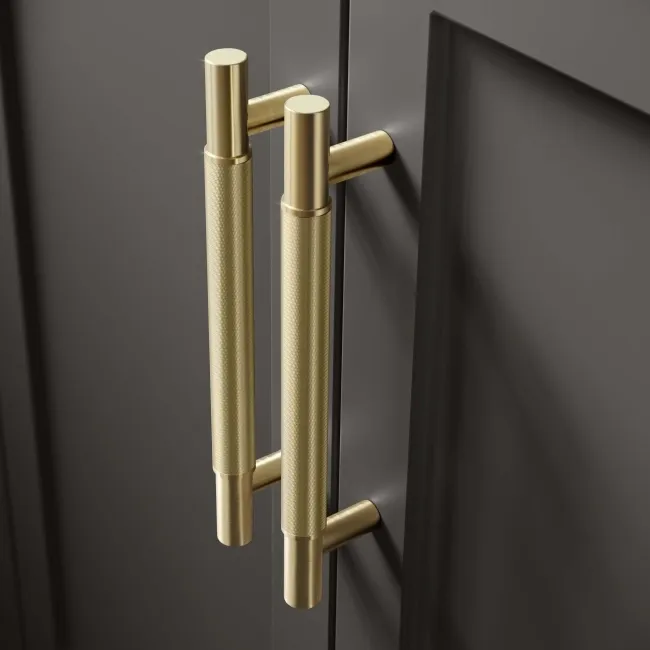 Bermuda Graphite Grey Double Basin Vanity 1200mm - Brass Knurled Handles