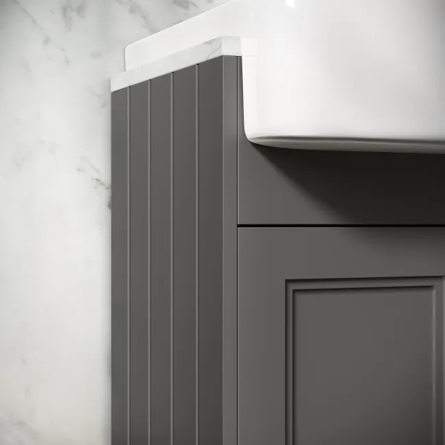 Monaco Graphite Grey Combination Vanity Basin with Marble Top 1500mm (Excludes Pan & Cistern) - Brass Knurled Handles