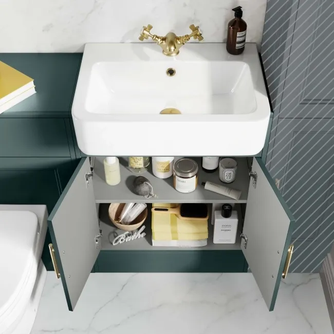 Monaco Midnight Green Combination Vanity Basin and Seattle Toilet 1200mm - Brass Knurled Handles