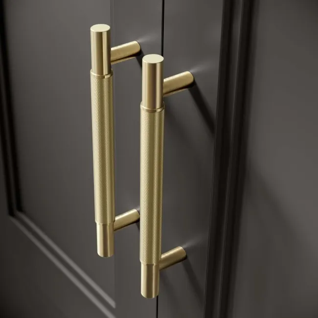 Lucia Graphite Grey Cabinet with Oak Effect Top 640mm (Excludes Counter Top Basin) - Brass Knurled Handles