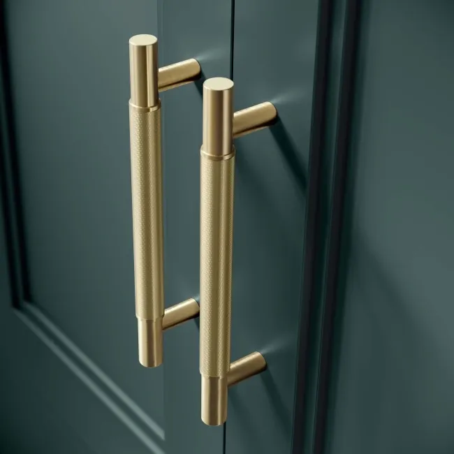 Lucia Midnight Green Cabinet with Marble Top 840mm (Excludes Counter Top Basin) - Brass Knurled Handles