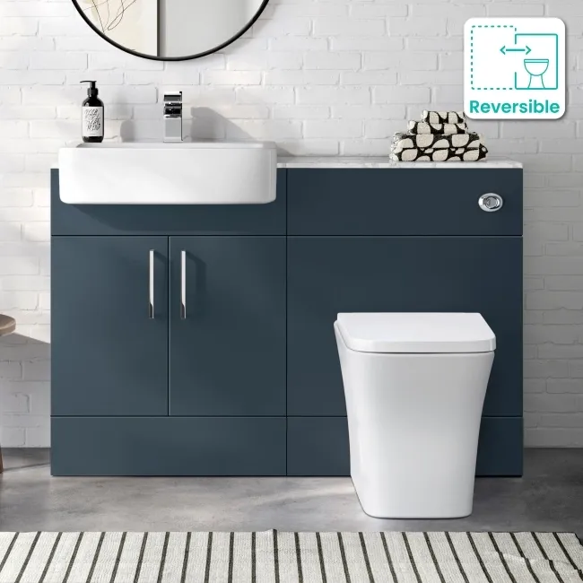 Harper Navy Blue Combination Vanity Basin with Marble Top & Houston Toilet 1200mm