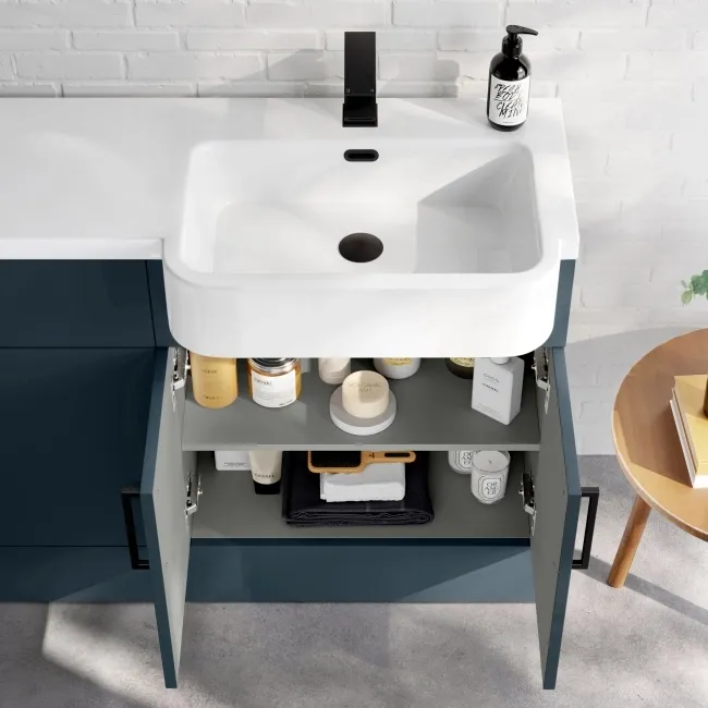 Harper Navy Blue Combination Vanity Basin and Boston Toilet 1200mm - Black Accents - Right Handed