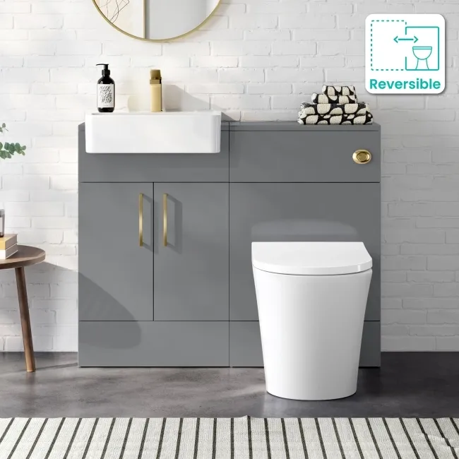 Harper Stone Grey Combination Vanity Basin & Tucson Toilet 1000mm - Brushed Brass Accents