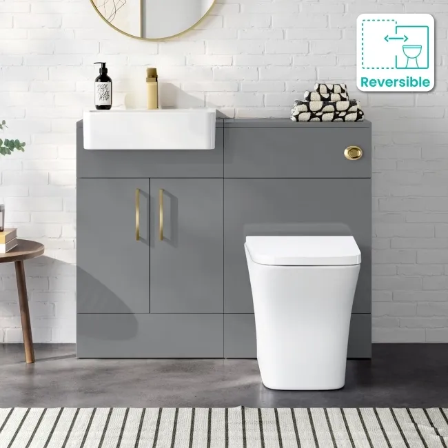 Harper Stone Grey Combination Vanity Basin & Houston Toilet 1000mm - Brushed Brass Accents