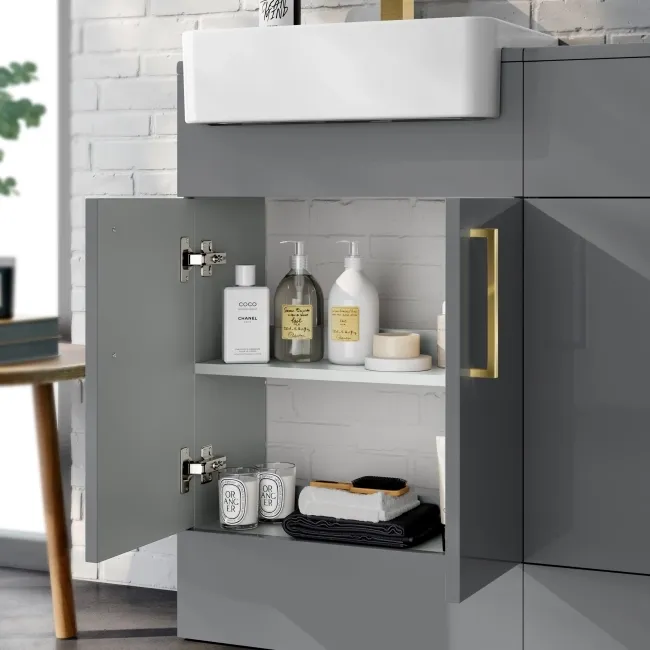 Harper Stone Grey Combination Vanity Basin & Houston Toilet 1000mm - Brushed Brass Accents