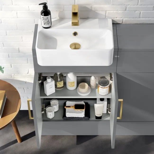 Harper Stone Grey Combination Vanity Basin & Houston Toilet 1000mm - Brushed Brass Accents
