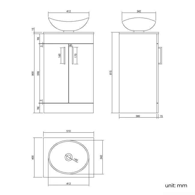 Mersey Gloss White Vanity with Oval Basin 500mm
