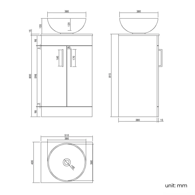 Mersey Gloss White Vanity with Mesa Basin 500mm