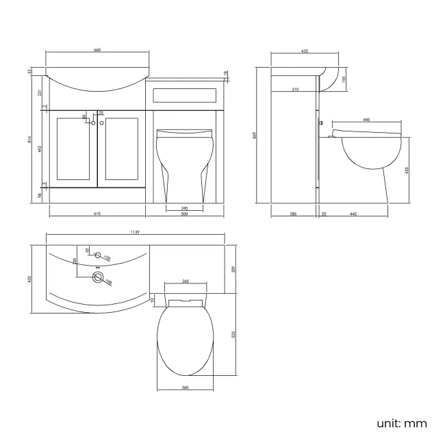 Capri Cotton White Combination Vanity Basin and Austin Toilet 1150mm - Chrome Handles