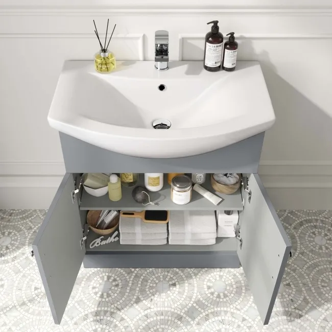 Capri Fog Grey Vanity with Semi Recessed Basin 750mm - Brushed Handles