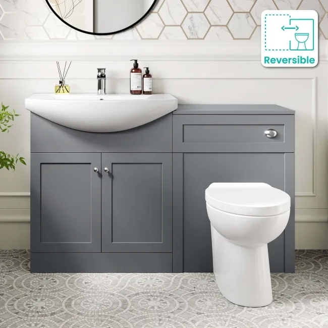 Capri Fog Grey Combination Vanity Basin and Austin Toilet 1350mm - Chrome Handles