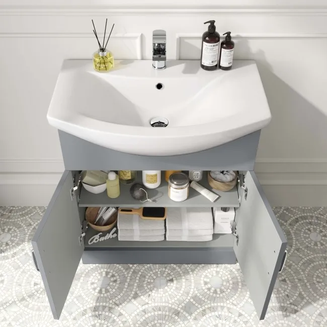Capri Fog Grey Vanity with Semi Recessed Basin 750mm - Traditional Handles