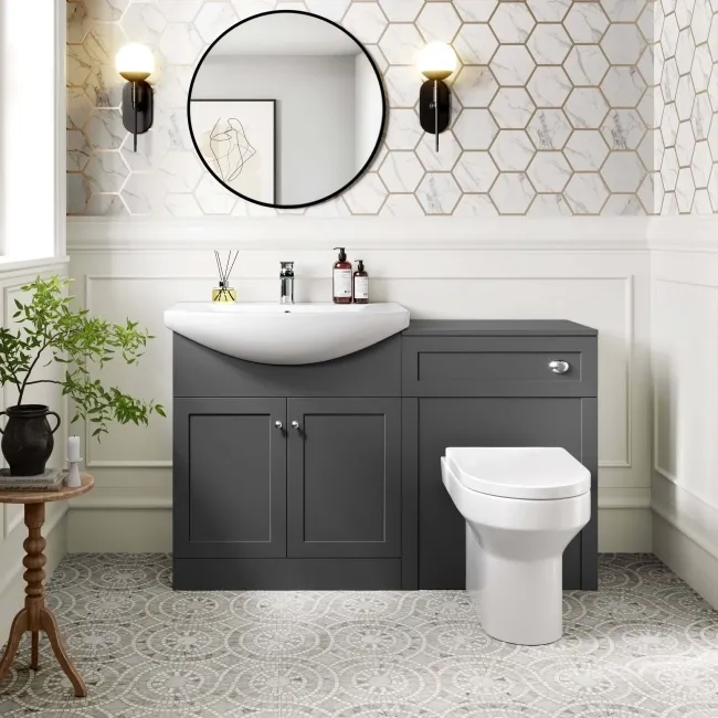 Capri Slate Grey Combination Vanity Basin and Denver Toilet 1350mm - Chrome Handles