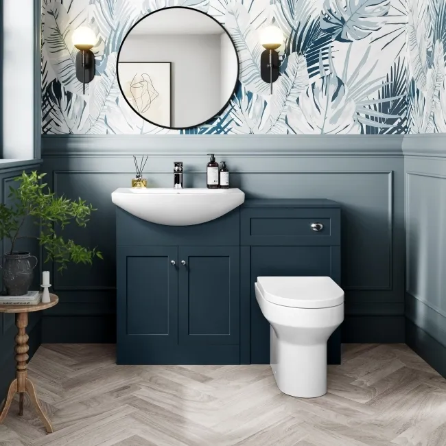 Capri Navy Blue Combination Vanity Basin and Denver Toilet 1150mm - Chrome Handles