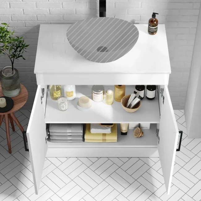 Mersey Gloss White Vanity 800mm Excludes Counter Top Basin - Black Accents