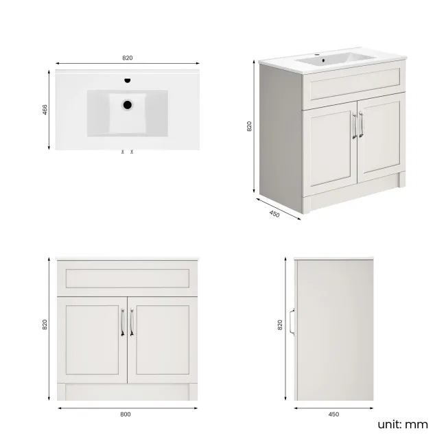 Milos Cotton White Basin Vanity 800mm - Traditional Handles