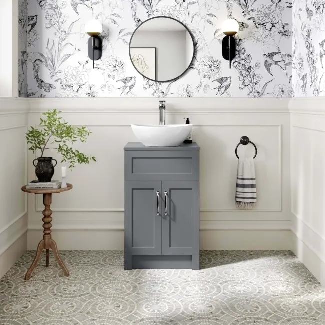 Milos Fog Grey Vanity with Oval Basin 500mm - Traditional Handles