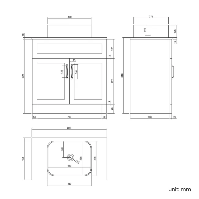 Milos Fog Grey Vanity with Troy Basin 800mm - Traditional Handles