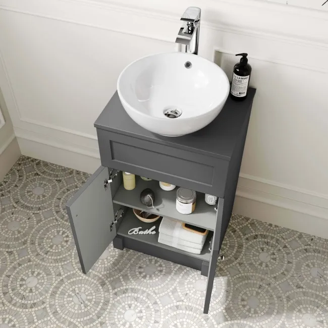 Milos Slate Grey Vanity with Mesa Basin 500mm - Brushed Handles