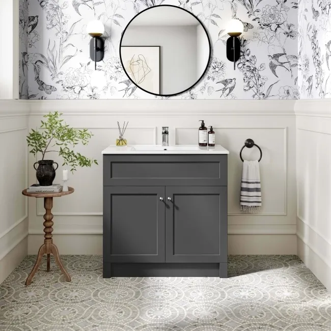 Milos Slate Grey Basin Vanity 800mm - Brushed Handles